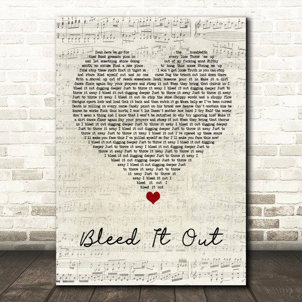 Linkin Park Bleed It Out Script Heart Song Lyric Quote Music Poster Print