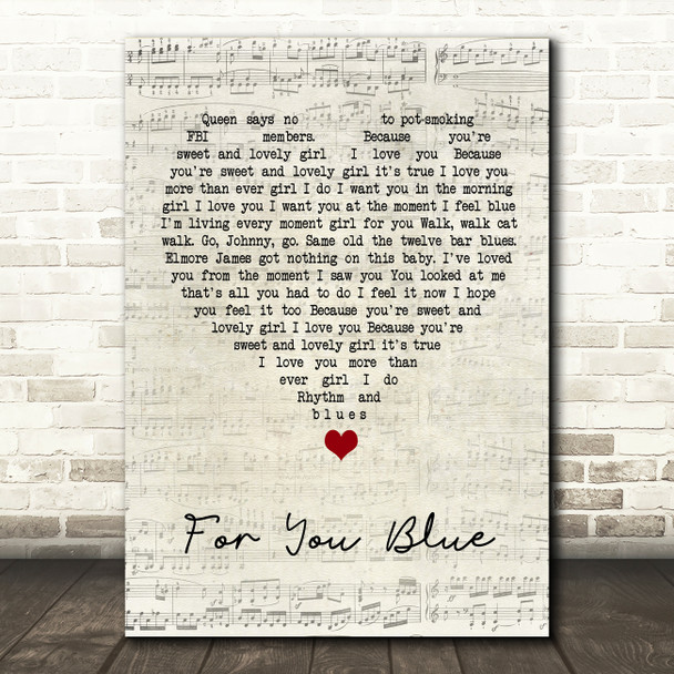 The Beatles For You Blue Script Heart Song Lyric Quote Music Poster Print