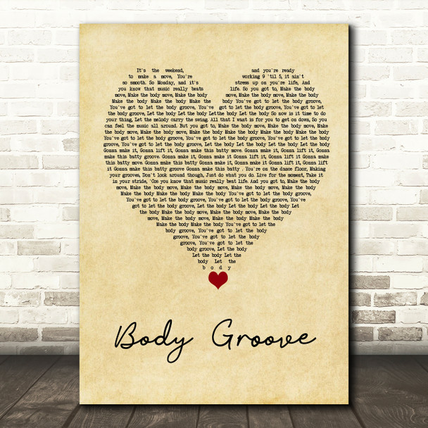 Architechs Body Groove Vintage Heart Song Lyric Quote Music Poster Print