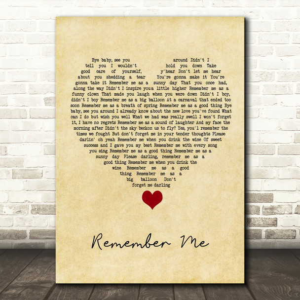 Diana Ross Remember Me Vintage Heart Song Lyric Quote Music Poster Print