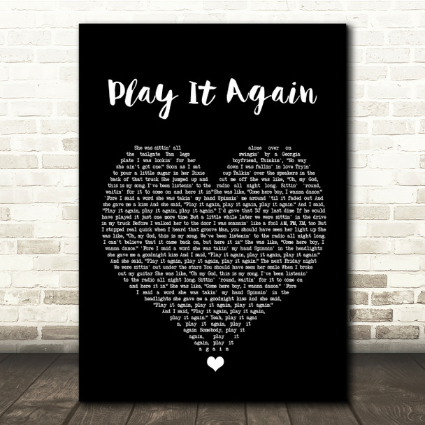 Luke Bryan Play It Again Black Heart Song Lyric Quote Music Poster Print