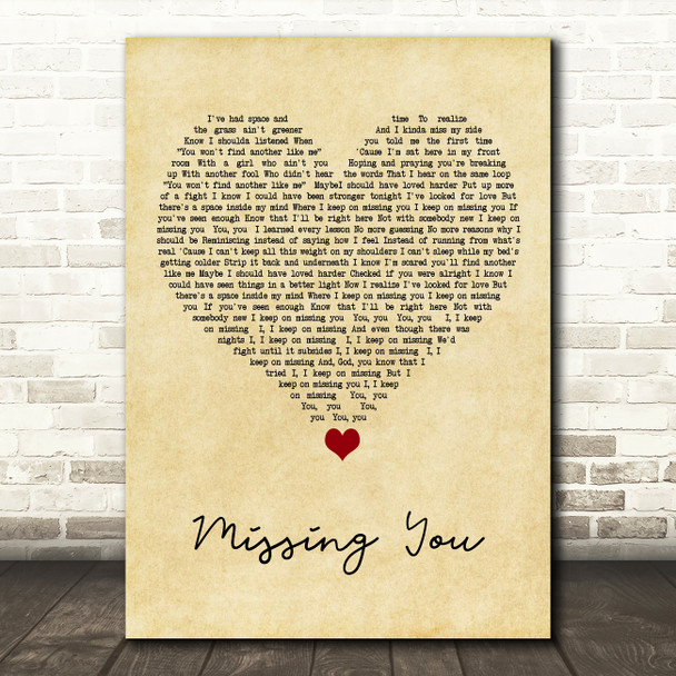 The Vamps Missing You Vintage Heart Song Lyric Quote Music Poster Print The Vamps Missing You Vintage Heart Song Lyric Quote Music Poster Print