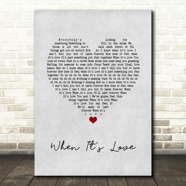 Van Halen When It's Love Grey Heart Song Lyric Quote Music Poster Print