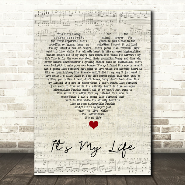 Bon Jovi It's My Life Script Heart Song Lyric Quote Music Poster Print