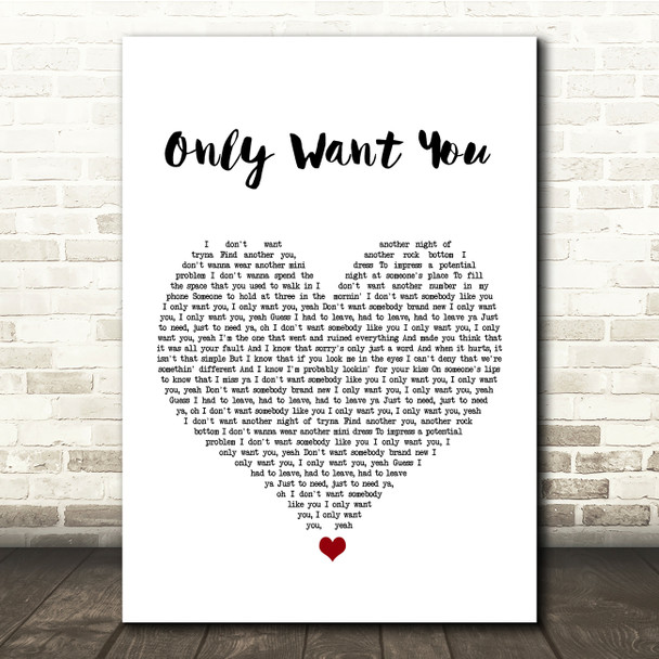 Rita Ora Only Want You White Heart Song Lyric Quote Music Poster Print