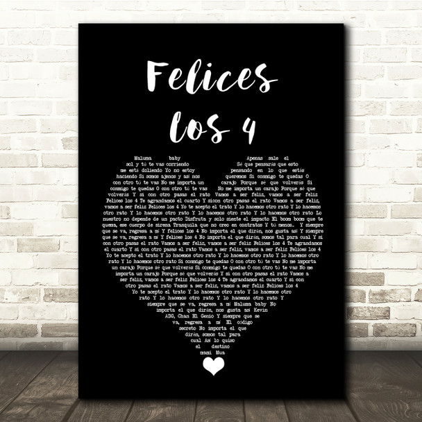 Maluma Felices Los 4 Black Heart Song Lyric Quote Music Poster Print