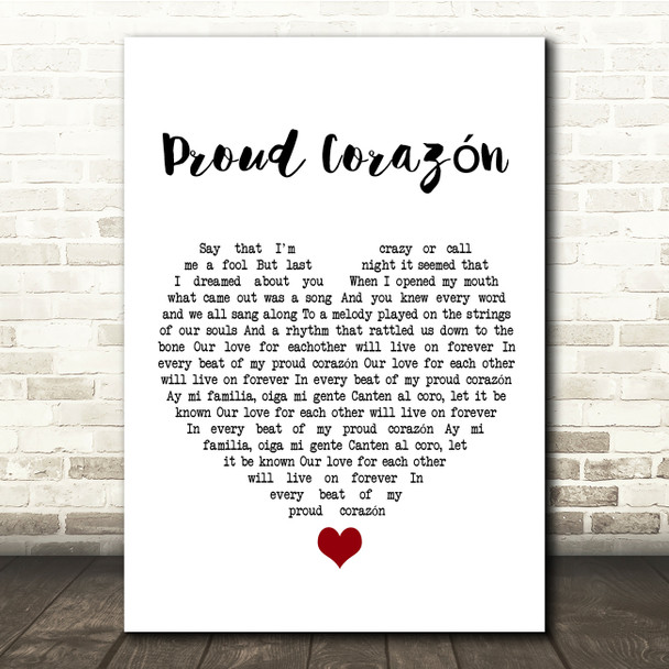 Coco Proud Corazón White Heart Song Lyric Quote Music Poster Print