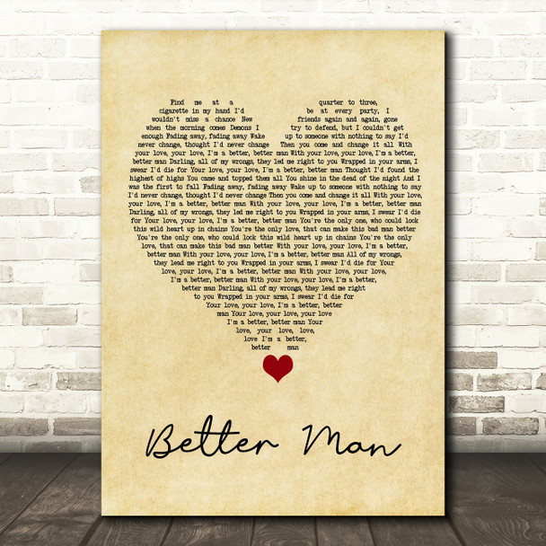 5 Seconds Of Summer Better Man Vintage Heart Song Lyric Quote Music Poster Print