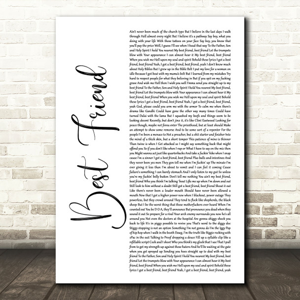 Yelawolf ft. Eminem Best Friend White Script Song Lyric Quote Music Poster Print