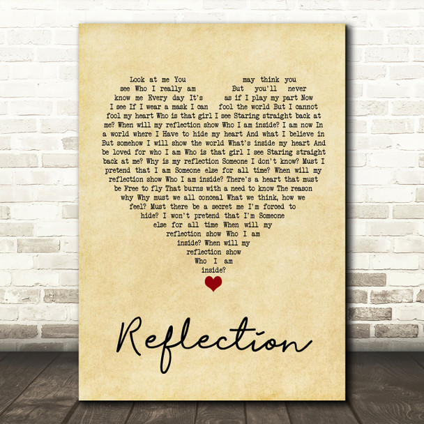 Christina Aguilera Reflection Vintage Heart Song Lyric Quote Music Poster Print