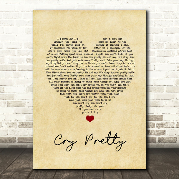 Carrie Underwood Cry Pretty Vintage Heart Song Lyric Quote Music Poster Print