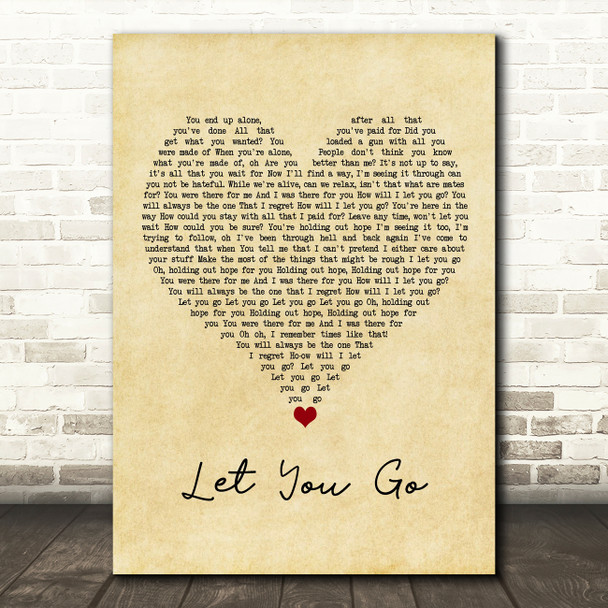 The Chainsmokers Let You Go Vintage Heart Song Lyric Quote Music Poster Print