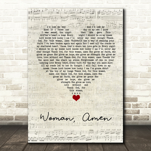 Dierks Bentley Woman, Amen Script Heart Song Lyric Quote Music Poster Print
