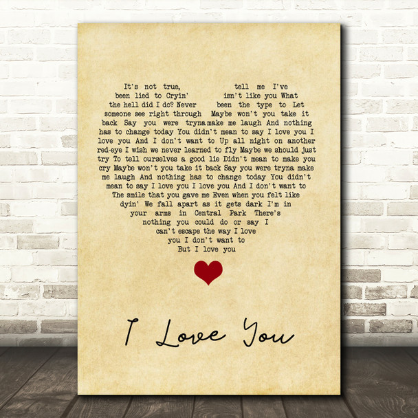 Billie Eilish I Love You Vintage Heart Song Lyric Quote Music Poster Print