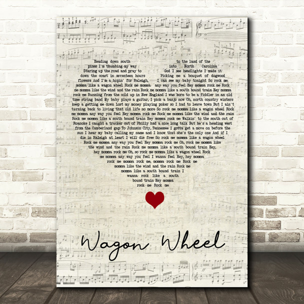 Darius Rucker Wagon Wheel Script Heart Song Lyric Quote Music Poster Print