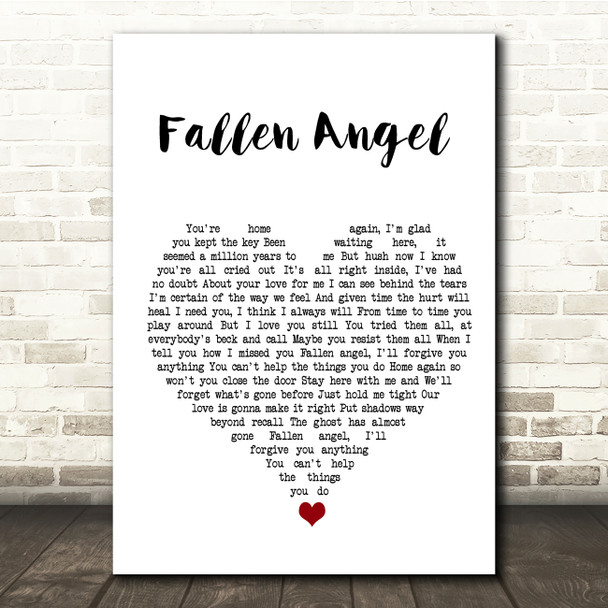 Frankie Valli Fallen Angel White Heart Song Lyric Quote Music Poster Print