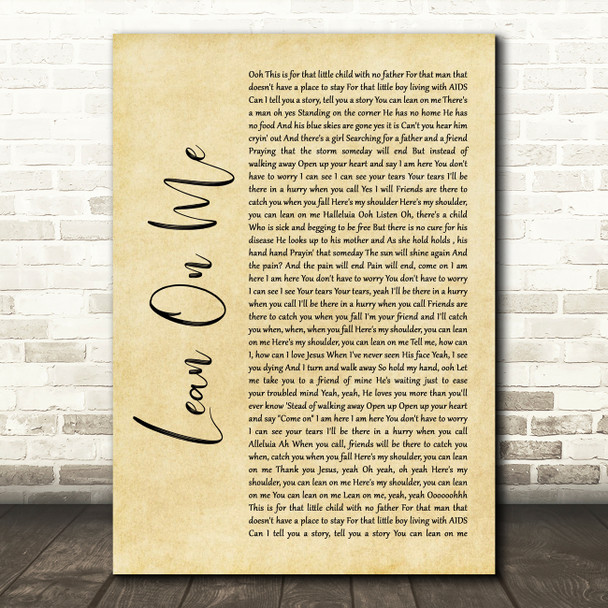 Kirk Franklin Lean On Me Rustic Script Song Lyric Quote Music Poster Print