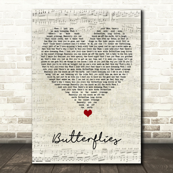 Lucy Spraggan Butterflies Script Heart Song Lyric Quote Music Poster Print