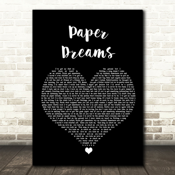Lucy Spraggan Paper Dreams Black Heart Song Lyric Quote Music Poster Print