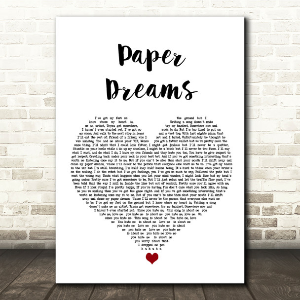 Lucy Spraggan Paper Dreams White Heart Song Lyric Quote Music Poster Print