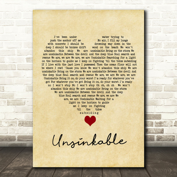 Lucy Spraggan Unsinkable Vintage Heart Song Lyric Quote Music Poster Print