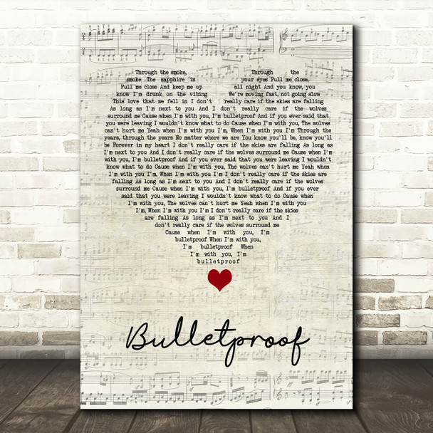 Ben Woodward Bulletproof Script Heart Song Lyric Quote Music Poster Print