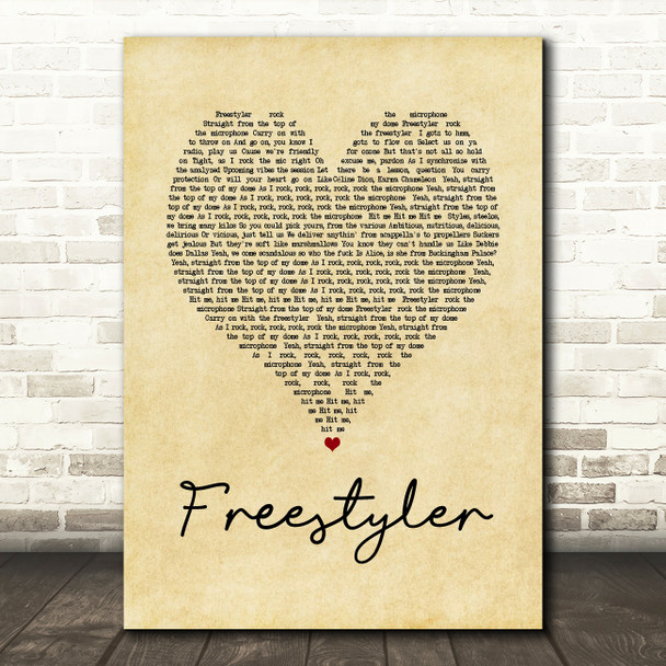 Bomfunk MC's Freestyler Vintage Heart Song Lyric Quote Music Poster Print