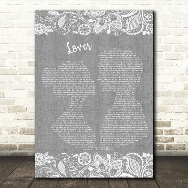 Taylor Swift Lover Grey Burlap & Lace Song Lyric Quote Music Poster Print