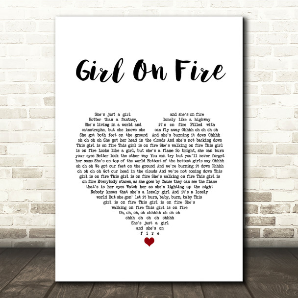 Alicia Keys Girl On Fire White Heart Song Lyric Quote Music Poster Print