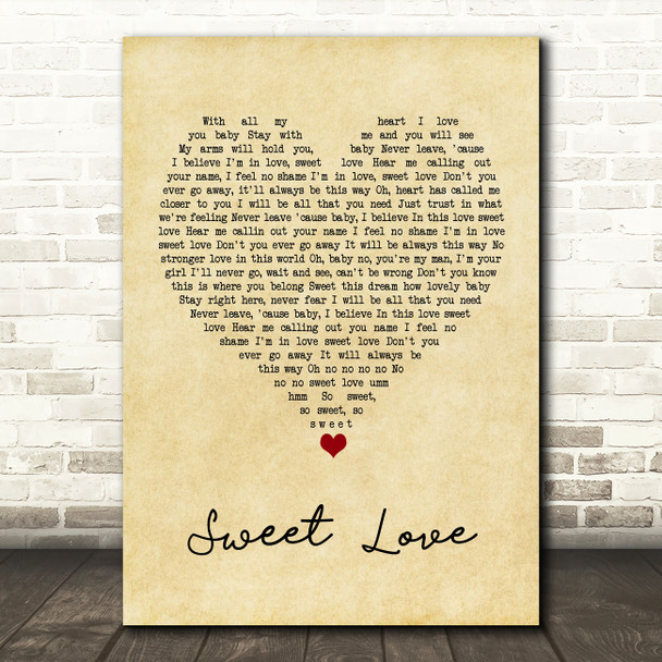 Anita Baker Sweet Love Vintage Heart Song Lyric Quote Music Poster Print