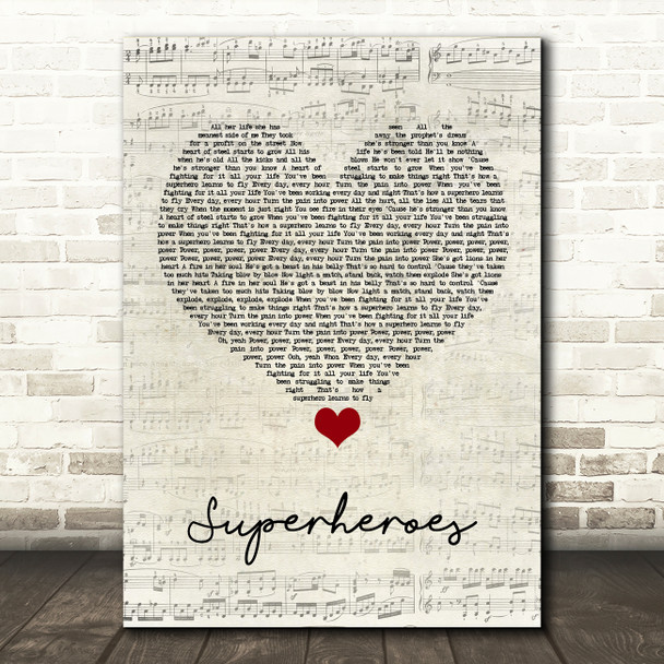 The Script Superheroes Script Heart Song Lyric Quote Music Poster Print