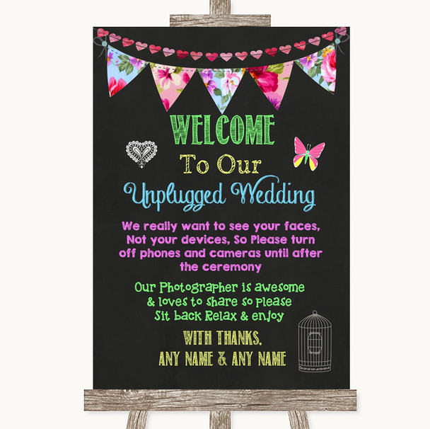 Bright Bunting Chalk No Phone Camera Unplugged Personalized Wedding Sign