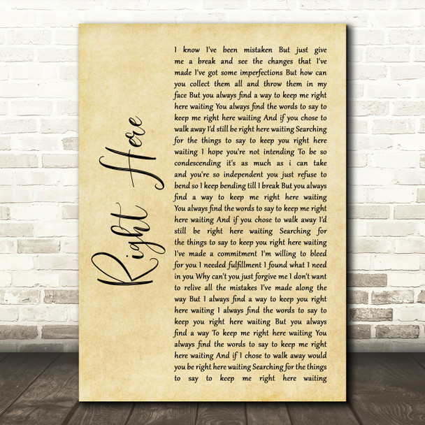 Staind Right Here Rustic Script Song Lyric Quote Music Poster Print