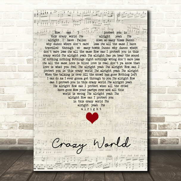 Aslan Crazy World Script Heart Song Lyric Quote Music Poster Print