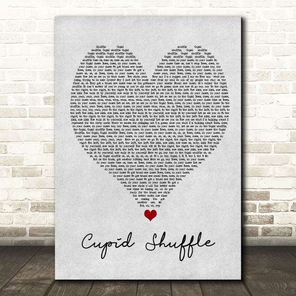 Cupid Cupid Shuffle Grey Heart Song Lyric Quote Music Poster Print