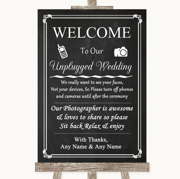Chalk Style No Phone Camera Unplugged Personalized Wedding Sign