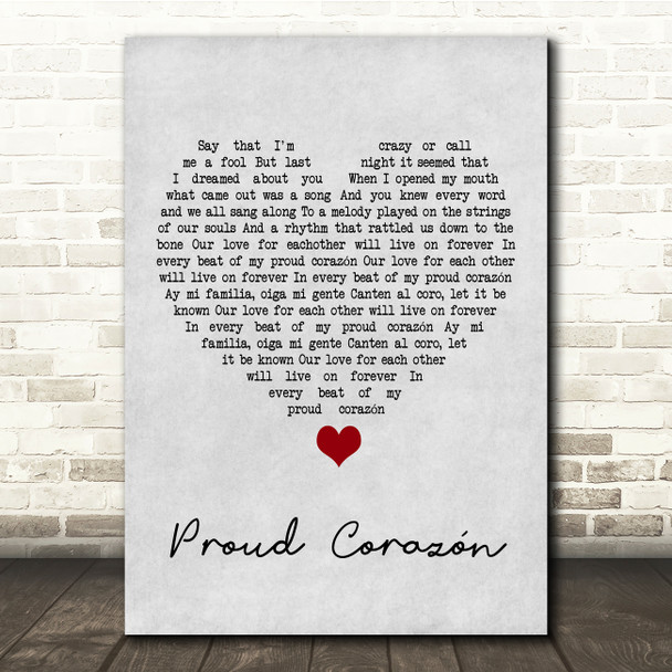 Coco Proud Corazón Grey Heart Song Lyric Quote Music Poster Print