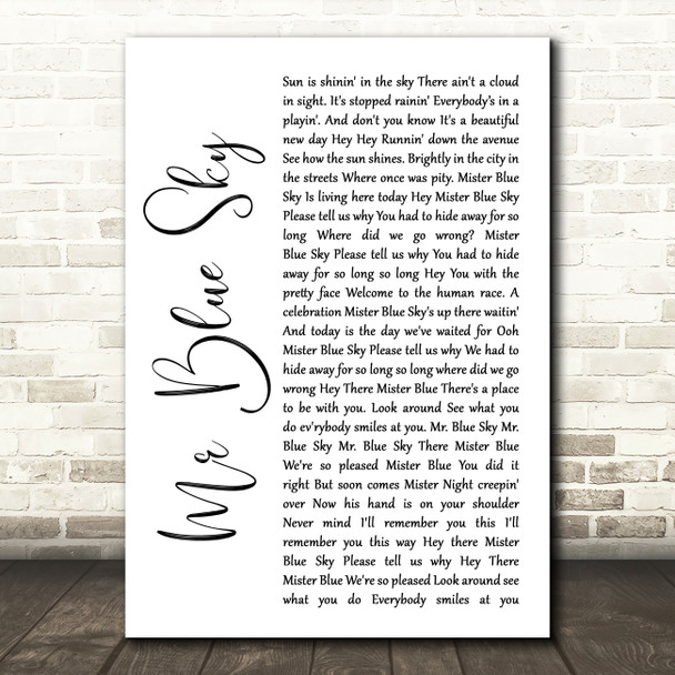 ELO Mr Blue Sky White Script Song Lyric Quote Music Poster Print