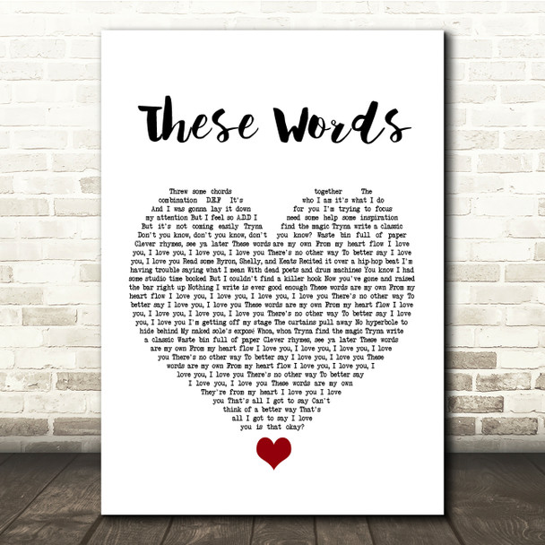 Natasha Bedingfield These Words White Heart Song Lyric Quote Music Poster Print