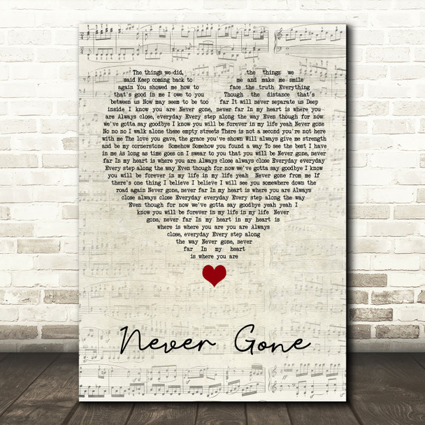 Backstreet Boys Never Gone Script Heart Song Lyric Quote Music Poster Print