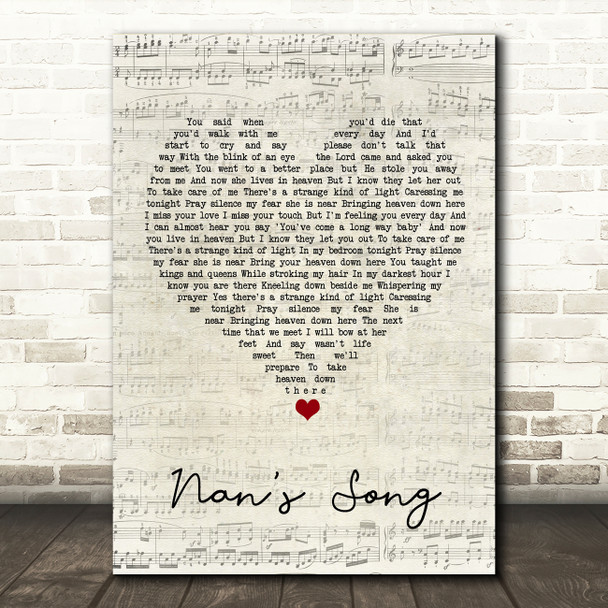 Robbie Williams Nan's Song Script Heart Song Lyric Quote Music Poster Print