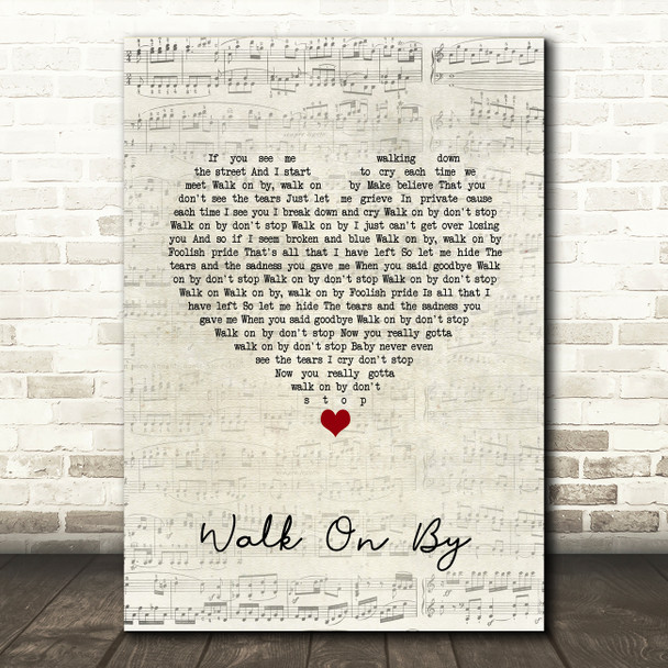 Dionne Warwick Walk On By Script Heart Song Lyric Quote Music Poster Print