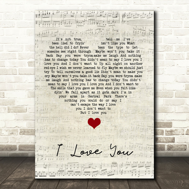 Billie Eilish I Love You Script Heart Song Lyric Quote Music Poster Print