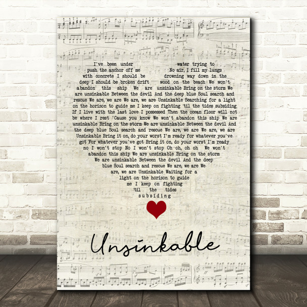 Lucy Spraggan Unsinkable Script Heart Song Lyric Quote Music Poster Print