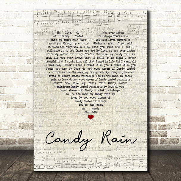 Soul For Real Candy Rain Script Heart Song Lyric Quote Music Poster Print