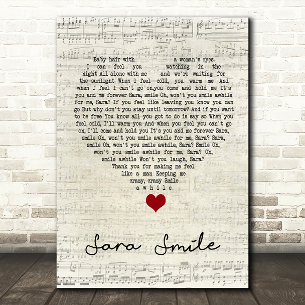 Hall & Oates Sara Smile Script Heart Song Lyric Quote Music Poster Print