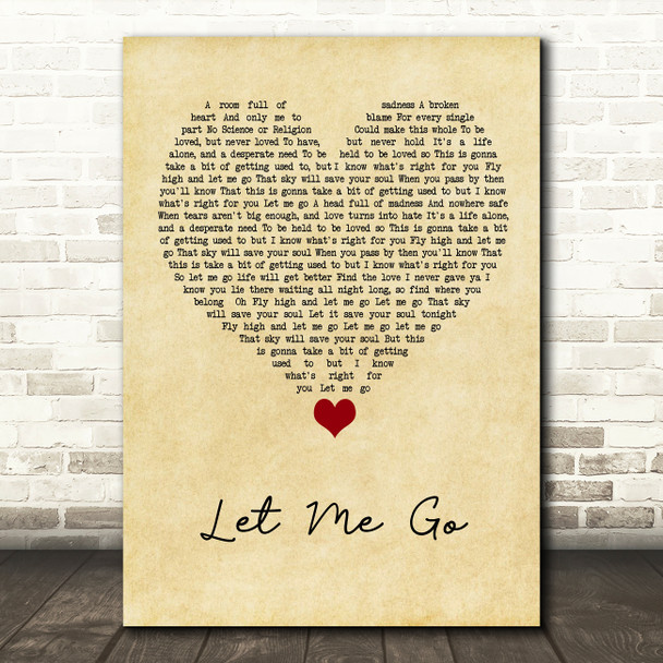 Gary Barlow Let Me Go Vintage Heart Song Lyric Quote Music Poster Print