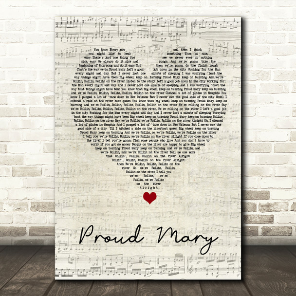 Tina Turner Proud Mary Script Heart Song Lyric Quote Music Poster Print