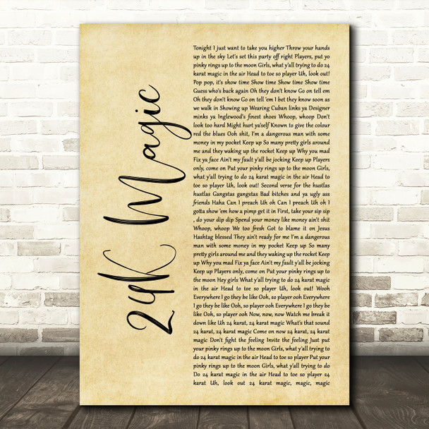 Bruno Mars 24K Magic Rustic Script Song Lyric Quote Music Poster Print