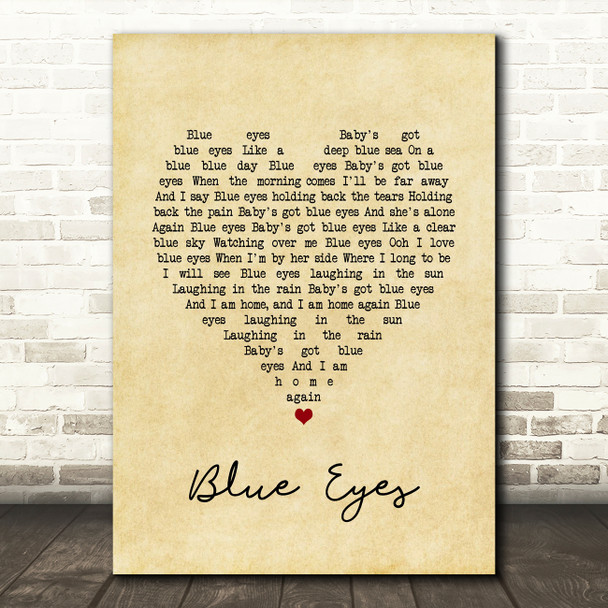 Elton John Blue Eyes Vintage Heart Song Lyric Quote Music Poster Print